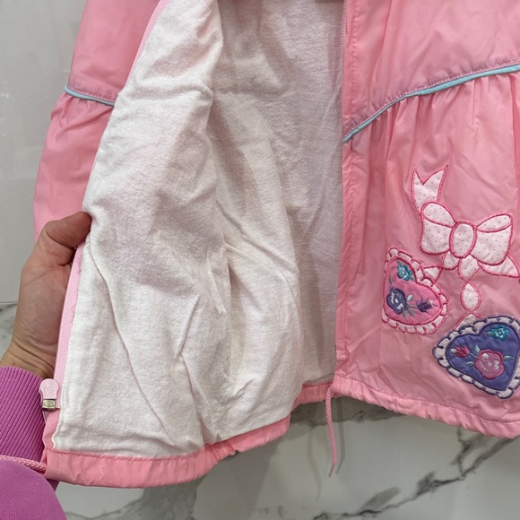 Vintage 80s Pink Climate Control Pink Jacket Heart Bow Design Hoodie - Picture 6 of 8